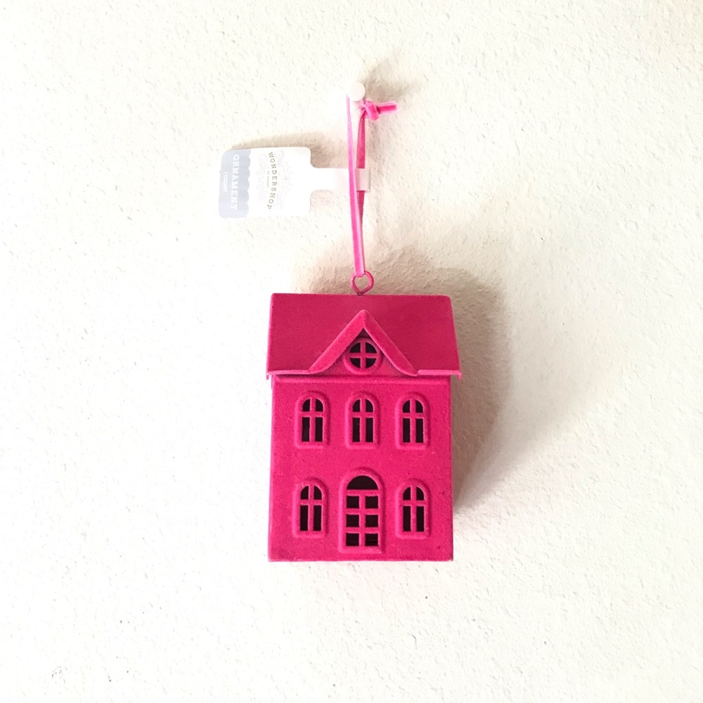 NWT Wondershop Hot Pink Townhouse Cottage Flocked Christmas Ornament